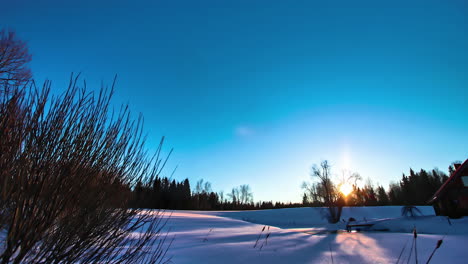 Time-lapse-shot-of-sunset-in-winter-landscape