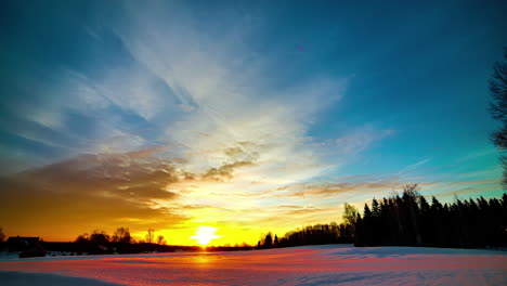 Scenic-Red-Sky-Sunset-Till-Golden-Sunrise-Over-Snowy-Winter-Landscape