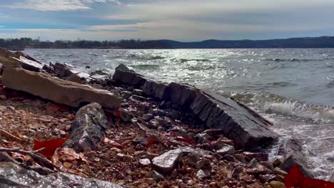 Waves-crashing-on-rocks-stationary-shot-Table-Rock-Lake-Missouri