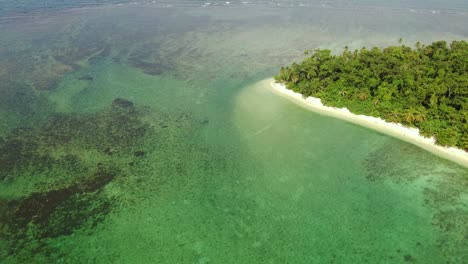 Warm-tropical-azure-water-and-golden-sand-beaches,-Cahuita-playa,-Costa-Rica,-aerial-orbit