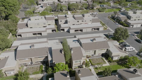 Aerial-flyover-of-condominiums-in-Costa-Mesa,-California-during-the-day
