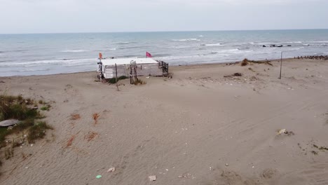 Motorhome-at-Sandy-Beach-in-Albania---Aerial-Drone-View