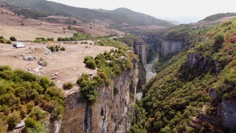 Motorhome-at-Osum-River-Canyon-in-South-Albania,-Aerial