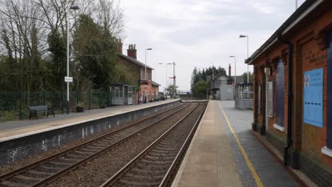 Empty-quiet-old-village-railway-station-in-England