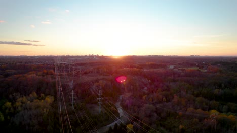 Hydro-Electric-Power-Lines-Scenic-Fall-Landscape-in-Rouge-River-Urban-Park-at-Sunset