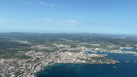 Aerial-view-of-Ibiza,-Spain,-from-a-cockpit,-daylight