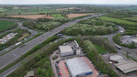 South-Mimms-Services-junction-M25-motorway-A1-road-UK-drone-aerial-view