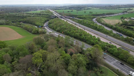 Panning-drone-aerial-view-M1-M25-motorway-UK