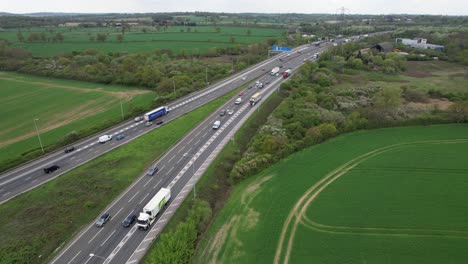 Heavy-traffic-on-M1-Junction-with-London-orbital-M25-drone-aerial-view