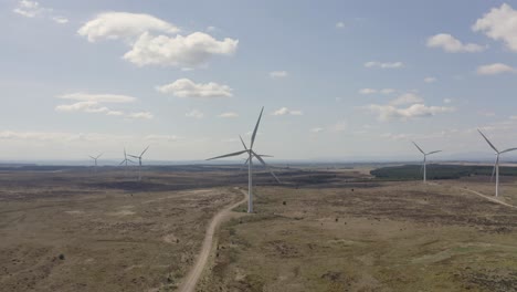 Aerial-Panning-Shot-Of-A-Windfarm,-Scotland