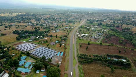 Panaromic-drone-view-of-the-solar-farm-in-rural-village-of-Africa