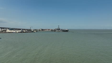 Aerial-View-of-the-USS-Lexington-in-Corpus-Christi,-Texas