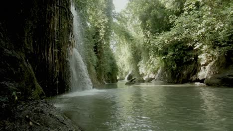 Wasserfall-In-Einem-Tiefen-Dschungeltal-Mit-üppigen-Grünen-Plänen