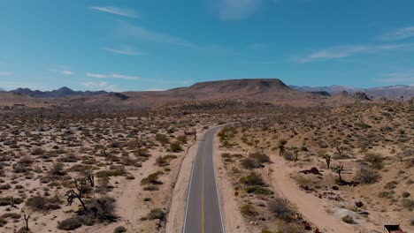 Desert-road-Joshua-Tree-establishing-drone-shot-drone-4k,-slow-push-in