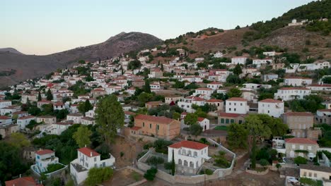 Hydra-Island-Greece,-aerial-view-of-old-town