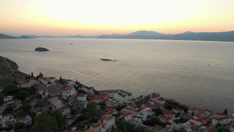 4k-Aerial-view-of-village-in-Hydra-Island,-Greece