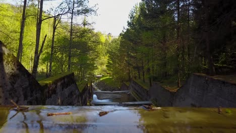 Blick-Auf-Einen-Schweizer-Kanalisierten-Fluss-In-Einem-Wald