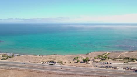 Aerial-view-of-turquoise-ocean-waters-in-California-coastline,-Rancho-palos-verdes