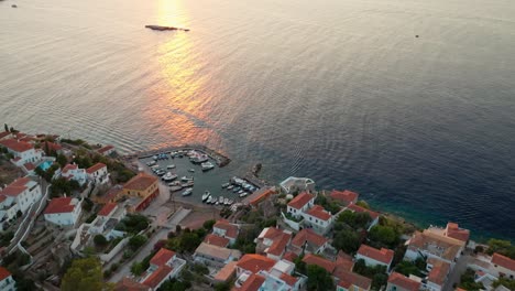 Small-bay-in-Hydra-Greece,-aerial-view,-Kamini