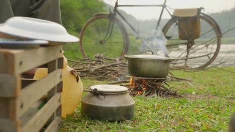 The-food-is-cooked-in-the-pot-on-Swedish-Fire-Log