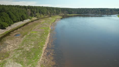 AERIAL:-Wetland-of-River-Banks-Nemunas-on-Sunny-Day-in-Lithuania