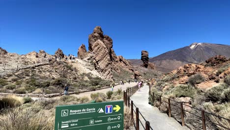 View-of-Roques-de-Garcia-rock-formations-and-Teide-volcano,-Tenerife,-Canary-Islands