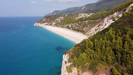 Aerial-of-one-the-most-beautiful-beaches-in-Greece-and-Europe---Milos-Beach,-Lefkada-Island