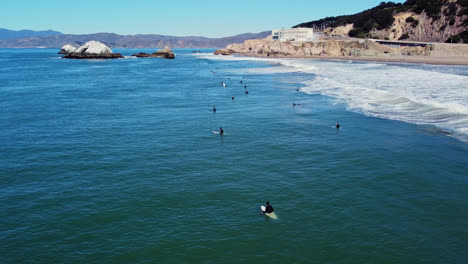 San-Francisco-Ocean-Beach-Surfing-Spot-With-Surfers-In-California,-USA