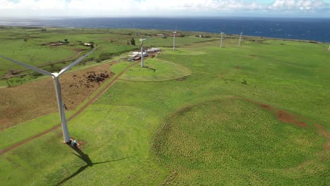 Aerial-view-Hawi-alternative-energy-wind-farm-Hawaii-island-pasture-overlooking-Pacific-ocean