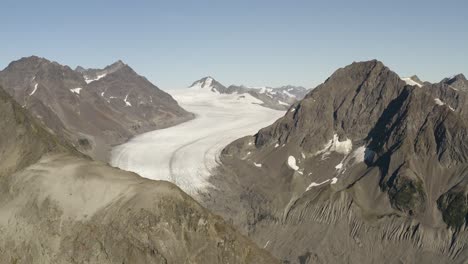 Harding-Icefield-Alaska-Icefield-glacier-with-snow-and-ice-melting-cause-of-global-warming-pollution,-aerial-view-of-Kenai-mountains