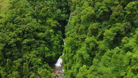Aerial-orbit-shot-of-a-falls-in-a-tropical-country