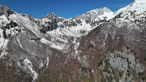 Paisaje-Montañoso-Ideal-Para-Montañismo-Y-Escalada-En-Terrenos-Rocosos-Cubiertos-De-Nieve-Blanca-En-Albania