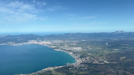 Aerial-view-of-Palma-de-Mallorca’s-Bay,-Balearic-Islands,-Spain,-in-a-splendid-spring-moorning-with-the-airport-in-sight