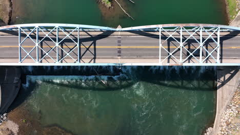 Top-down-aerial-of-bridge-over-river-water