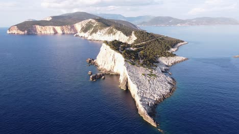 Cape-Lefkada-and-Rocky-Coastline,-Greece---Circling-Aerial