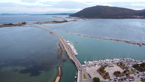 Lefkada-Floating-Bridge-Road-Connect-to-Greece-Mainland---Aerial-Forward