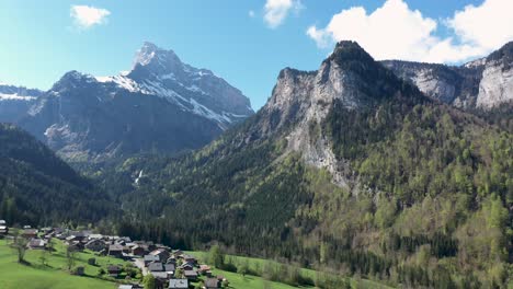Stunning-drone-footage-of-Alpine-Mountains,-forests-and-waterfalls