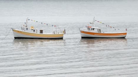 Paar-Touristenboote,-Die-Vor-Der-Küste-Schwimmen-Und-Sich-Auf-Eine-Kreuzfahrtreise-Vorbereiten