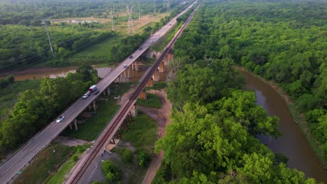 Aerial-footage-of-highway-377-over-Denton-Creek-in-Texas