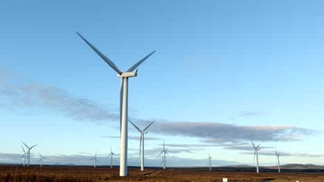 Wind-turbine-with-blue-sky,-Caithness,-Scotland