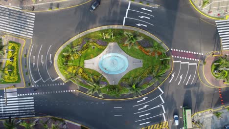 Topdown-Drone-video-of-a-roundabout-in-Lima,-Peru-in-the-district-of-Miraflores