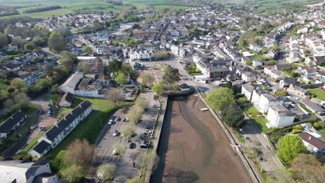 Kingsbridge-Devon-UK-pull-back-reveal-drone-aerial-view