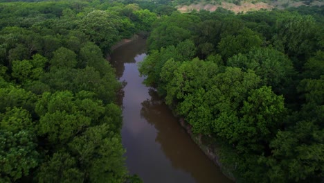 Aerial-video-of-Denton-Creek-in-near-highway-377-in-Texas