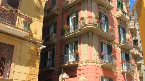 Low-angle-shot-of-residential-buildings-in-Vomero-district,-Naples,-Italy-at-daytime