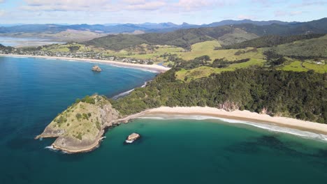 Aerial-view-from-New-Chums-beach-over-Wangapoua-in-NZ