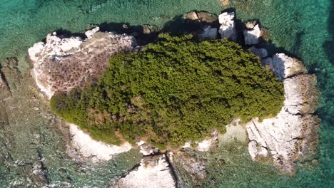 Small-Deserted-Island-near-Lefkada,-Ionian-Archipelago,-Greece---Overhead-Aerial