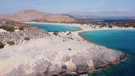 White-Sandy-Paradise-Beach-at-Elafonisos-Island,-Peloponnese,-Greece---Aerial