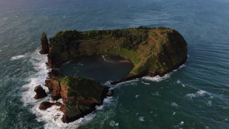 rocky-Islet-of-Vila-Franca-do-Campo,-Sao-Miguel-Island,-Azores,-Portugal-Aerial-view