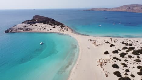 Peninsula-and-White-Sandy-Beach-at-Elafonisos,-Peloponnese,-Greece---Aerial