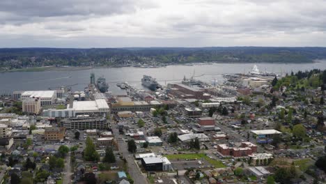 Aerial-View-Of-Puget-Sound-Naval-Shipyard-At-Bremerton,-Washington-In-USA
